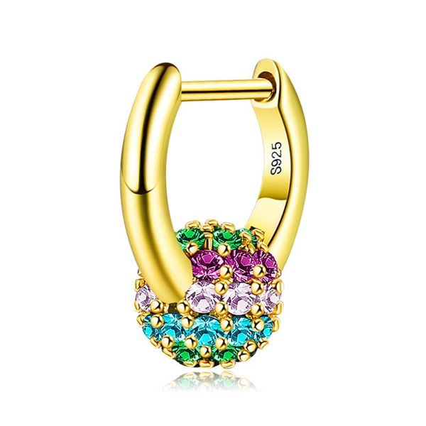 

stud silverhoo 925 sterling silver earring for women fine jewelry cubic zircon spherical lady earrings products, Golden;silver