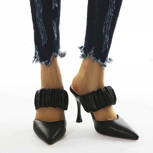 

sandals spring summer shoes women pumps stiletto high heels ladies pointed toe slip on black slippers 40 pwav