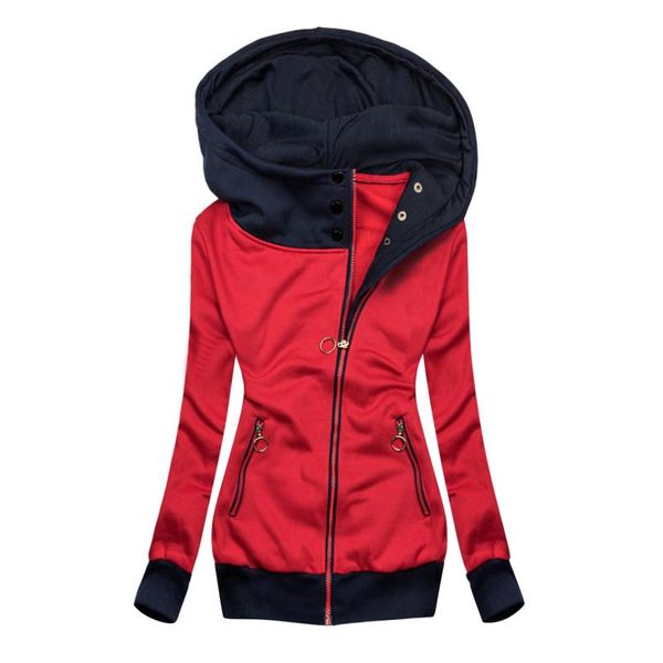 

women's hoodies & sweatshirts women fashion solid jacket zipper pocket sweatshirt long sleeve hooded coat color patchwork oversized, Black