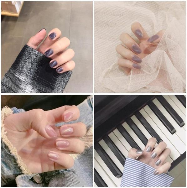 

cat eye series mutiple beautiful pure color uv gel false nails french 24pcs bride lady full nail tips cute fake short size1, Red;gold