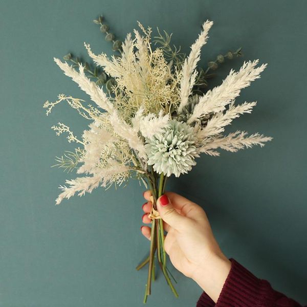 

decorative flowers & wreaths white artificial silk dandelion plastic eucalyptus hybrid bouquet wedding home decoration fake flo