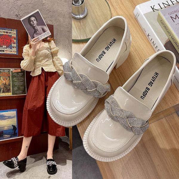 

dress shoes bling square heel small leather european and american rhinestone loafers casual anfbi donna chaussure, Black