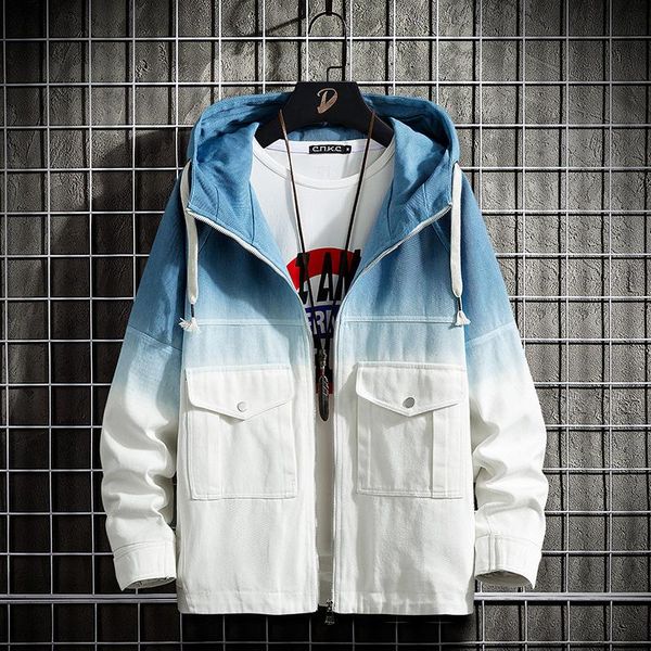 

men's jackets 2021 spring fashion gradient color streetwear casual jacket men hooded windbreaker coat plus size 5xl 6xl, Black;brown