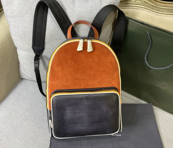 

school bags imported men's and women's stitching frosted calfskin backpacks.