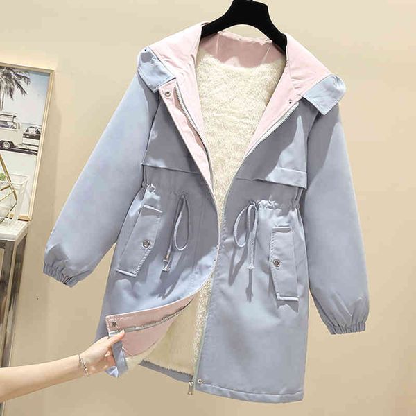 

women's trench coats winter veet hoodie, 100kg warm casual coat, Tan;black