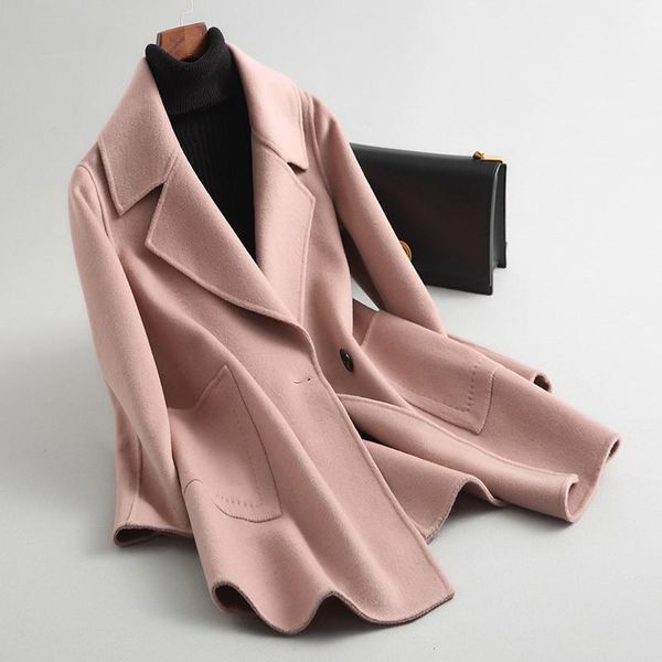 

women's wool & blends autumn winter jacket women double-side woolen coat female korean coats vintage pink jackets manteau femme kqn8810, Black