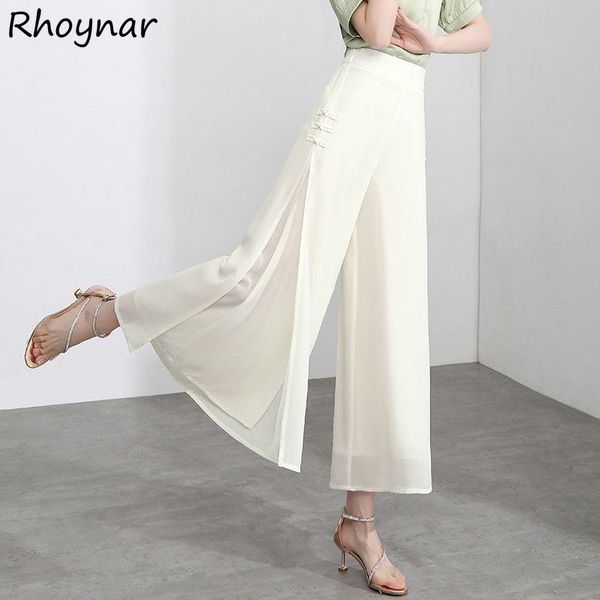 

women's pants & capris wide leg women chinese-style button summer high-waist elastic lady all-match elegant simple cozy soft trouser fe, Black;white