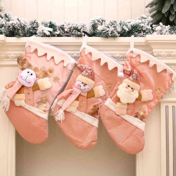 

christmas new pink large stockings gifts pendant decorations