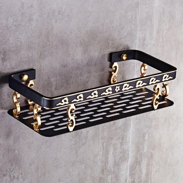 

bathroom shelves shelf aluminum corner soap holder square bath shower shampoo wall mounted black and gold carved