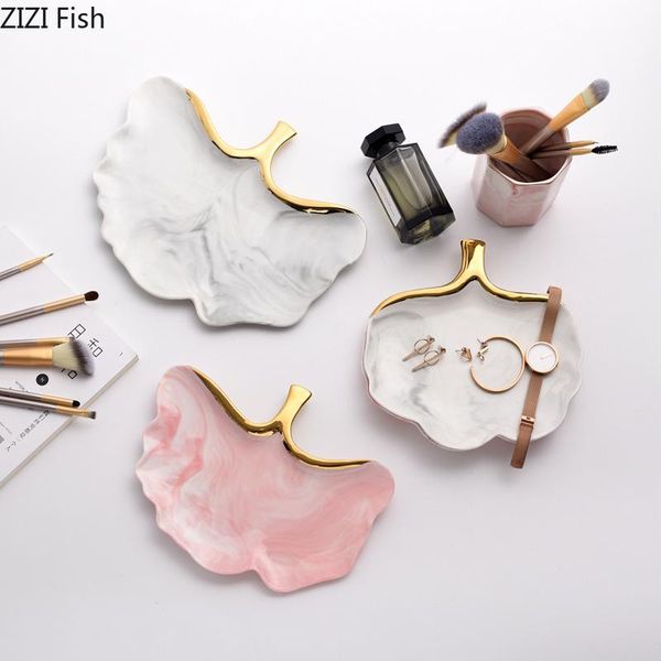 

kitchen storage & organization nordic style marble pattern golden edge ceramics tray jewelry cosmetic fruit plate cake dessert