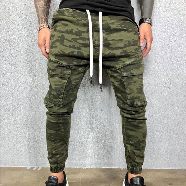 

men's pants fashion camouflage casual men cotton stretch trousers slim pencil for mens drawstring jeans ww5091, Black