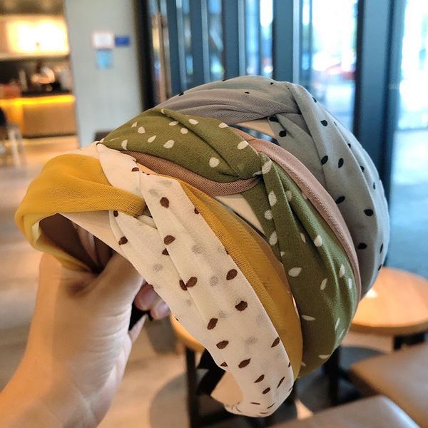 

korea's retro lace point knotted headband cross knot hairband bezel lattice hair hoop for women accessories