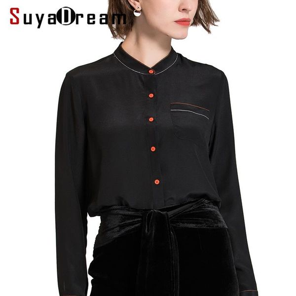 

women's blouses & shirts women silk blouse 100% real chiffon fashion long sleeved single pocket shirt blusas femininas 2021 spring blac, White