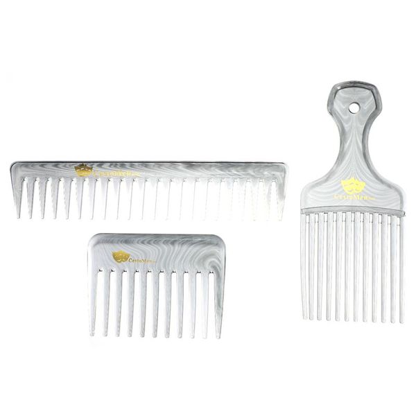 

hair brushes 3pcs barber hairdressing comb set large tooth pick wide, Silver