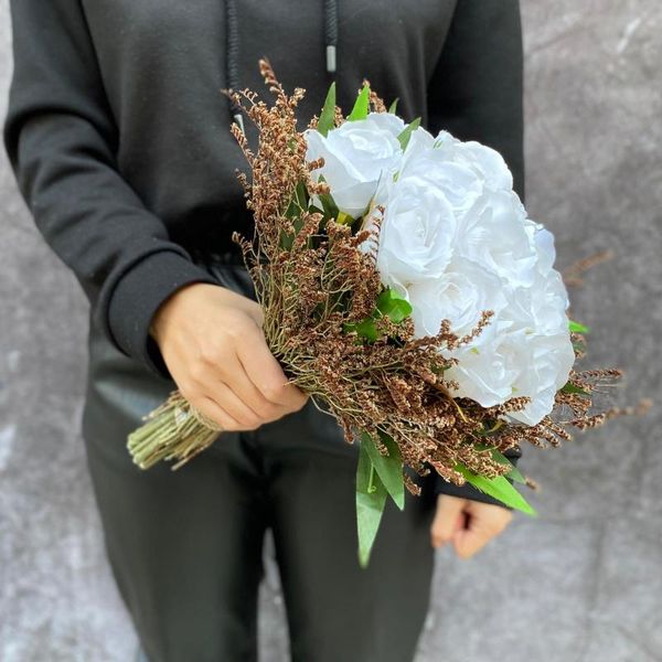 

bridal veils 15 white rose bride flower hand bouquet, Black