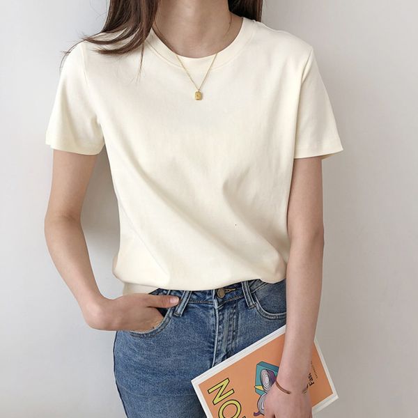 

women's t-shirt summer round collar soft cotton woman t-shirts loose casual short sleeve basic women fashion pure 2021 5yu5, White