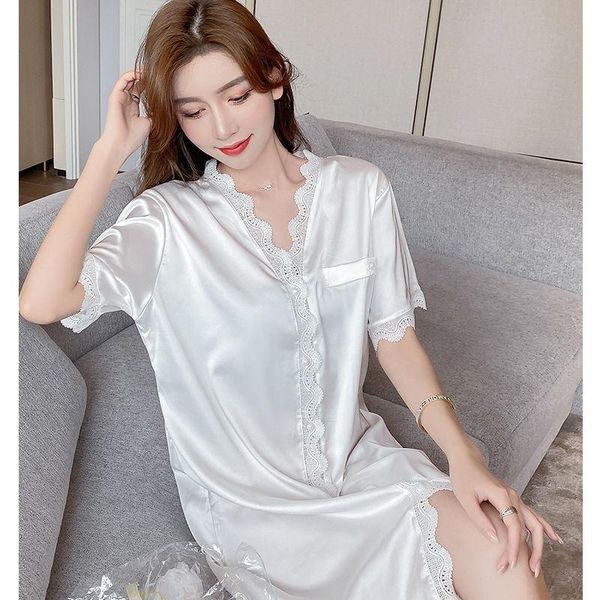

women's sleepwear ladies spring and summer thin white shirt pajamas, Black;red