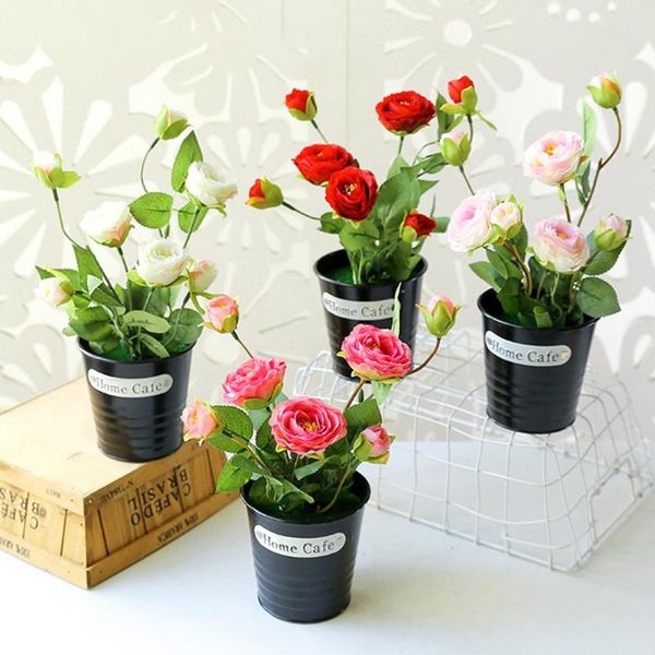 

decorative flowers & wreaths 1pc artificial flower plant metal pot bonsai stage garden wedding home table party room decoration props plants