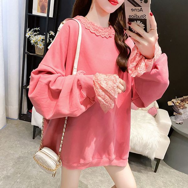 

sweater female student 2021 autumn korean version loose large women's drs solid color long sleeve tie dyed coat, Black