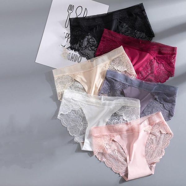 

women's panties women lace ice silk no trace hollow out breathable antibacterial cotton file underwear, Black;pink