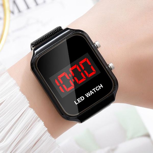 

wristwatches 2021 fashion rectangle led digital watches women magnetic black steel mesh band electronic ladies, Slivery;brown