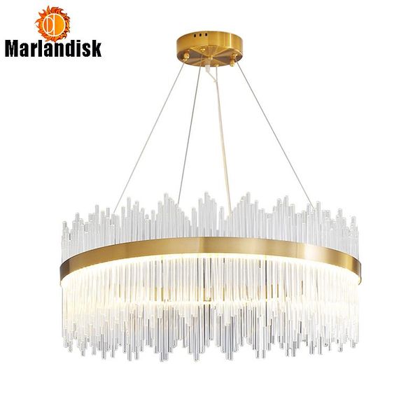 

included with led strip post modern golden round/oral metal pendant lights clear glass crystal bars sculptedly[dx2153] lamps