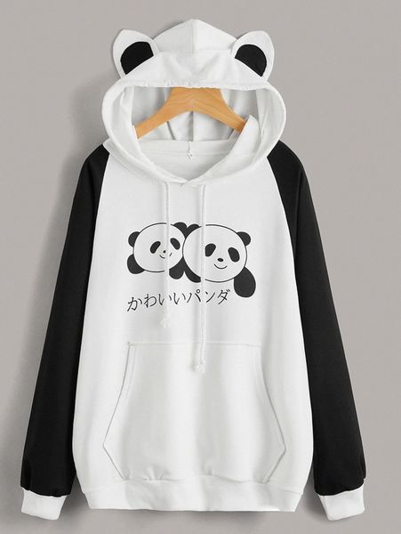 

japanese letter and panda print sweatshirt y7ne#, White;black