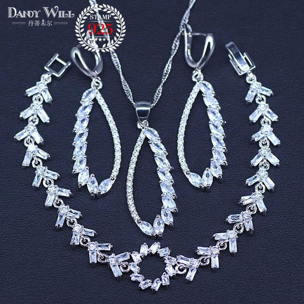 

natural silver color jewelry white cz jewelry sets for women earrings pendant necklace earrings bracelet gifts box h1022