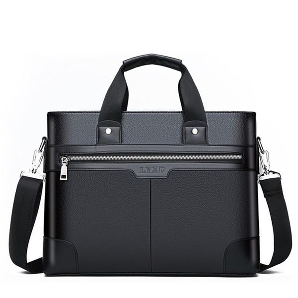 

storage bags men pu leather shoulder fashion business handbags black bag for document lapbriefcases