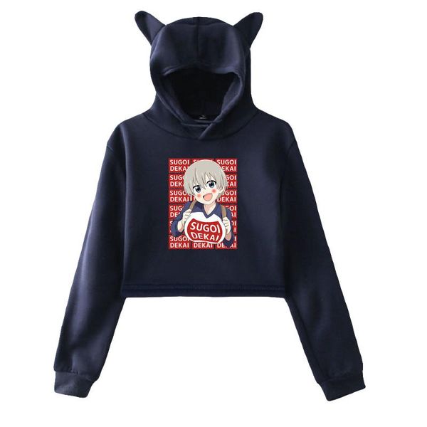 

men's hoodies & sweatshirts uzaki hana wants to hang out print cat cropped girl long sleeve pullover crop kawaii sweet sexy, Black