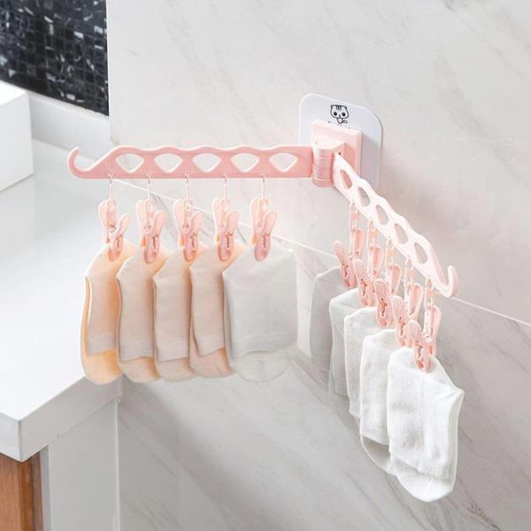 

hangers & racks multi-functional self-adhesive clothes hanger plastic 10 clips rack bra socks sundry folding wall-mounted