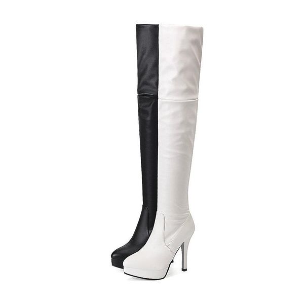 

boots over-the-knee ladies super fiber fashion women's shoes female stiletto high-heeled slip on platform, Black