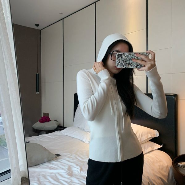 

8976 pure slim zipper early autumn wool blend hooded bottomed shirt thin coat korean nun, White