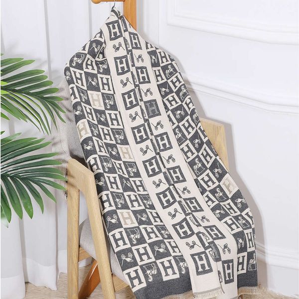 

scarf women autumn and winter warm big shawl with cloak letters thickened fashion plaid cashmere bib, Blue;gray