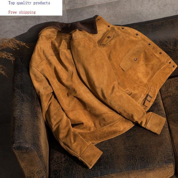 

men's leather & faux genuine jacket men autumn cow suede coat short slim jackets chaqueta cuero hombre 1928 yy285, Black