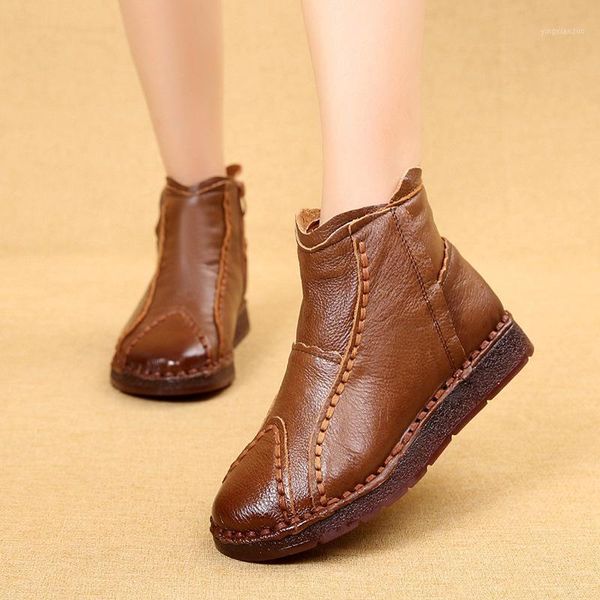 

boots retro ankle shoes for women winter snow genuine leather warm fur padded 2021 female spring black1, Black