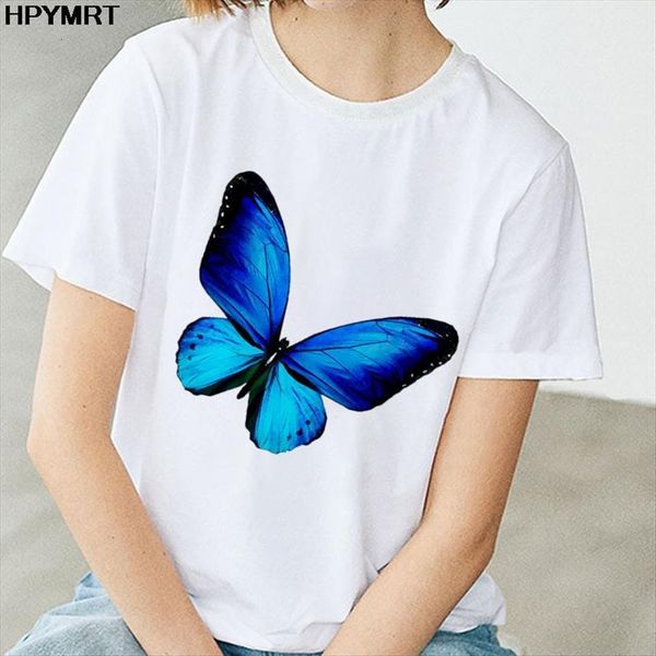 

clothes print beautiful butterfly women short sleeve harajuku vogue casual woman tee, White