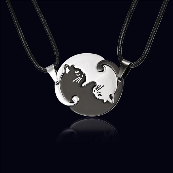

chains masa two cat couples jewelry necklace black white kitten animal pendant choker women valentine's day gift 2021, Silver