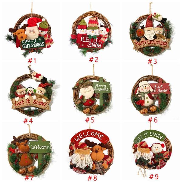 

factory outlet christmas decoration christmas wreath 33cm xmas rattan door hanging christmas gifts vine ring wall flower garland snow man sa