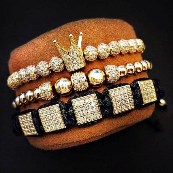 

zircon hip hop gold bracelets men jewelry cubic micro pave cz charm braided braiding pulseira bileklik erkek christmas, Golden;silver