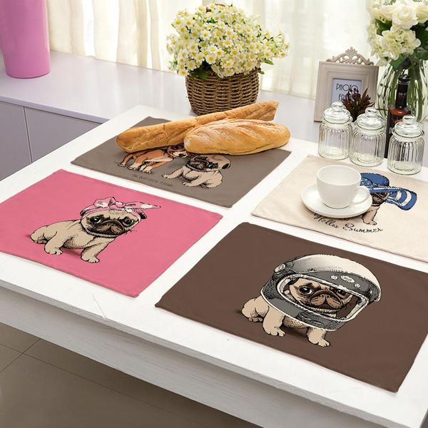 

mats & pads 1pcs kawaii dog cotton linen pad dining table bowl cup mat pattern kitchen placemat 42*32cm home decor ml0010