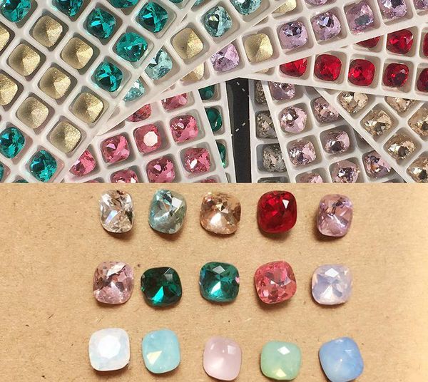 

100pcs/lot nail mix color opal 6*6mm art opal&rhinestones fashion marquise fat square crystal 3d designs#1984-1998 decorations, Silver;gold