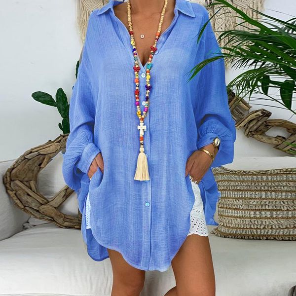 

plus size blouse female clothing women's ol casual shirs summer loose solid long sleeve buttons shirts 5xl blouses &, White