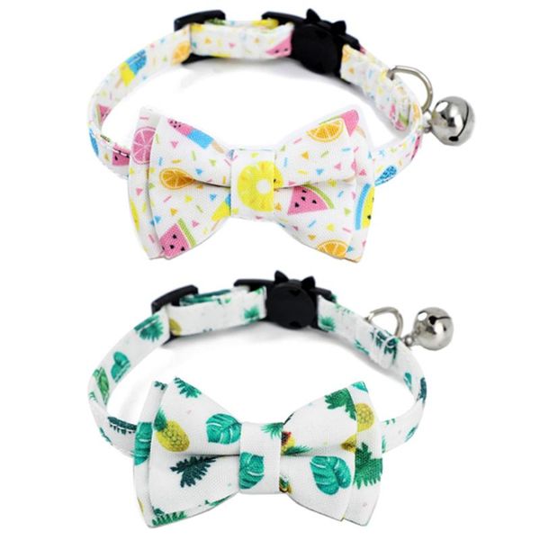 

summer cat collar breakaway with bell and accessories printing kitten bowtie for kitty 10 colors adjustable 7.5-11in collars & leads