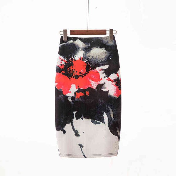 

skirts women's large print high waist personalized elastic cloth versatile hip wrap skirt half one step skirt, Black