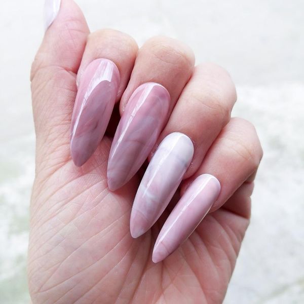 

grey marble stone pattern press on false nails extra long coffin ballerina uv fingersnails adhesive tapes1, Red;gold