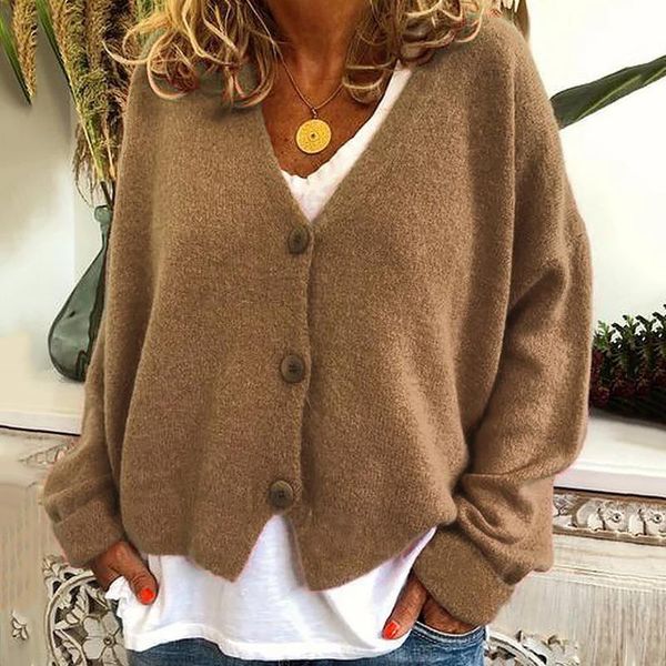 

fashion casual loose womens sweater v neck long sleeve open autumn winter female with button cotton sweaters top, White;black