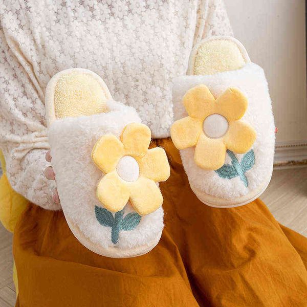 Winter Frauen Hause Pelzigen Hausschuhe Weichem Plüsch Rutschen Warme Haarigen Pelz Flache Schuhe Indoor Paar Nette Floral Weihnachten Hausschuhe h1115