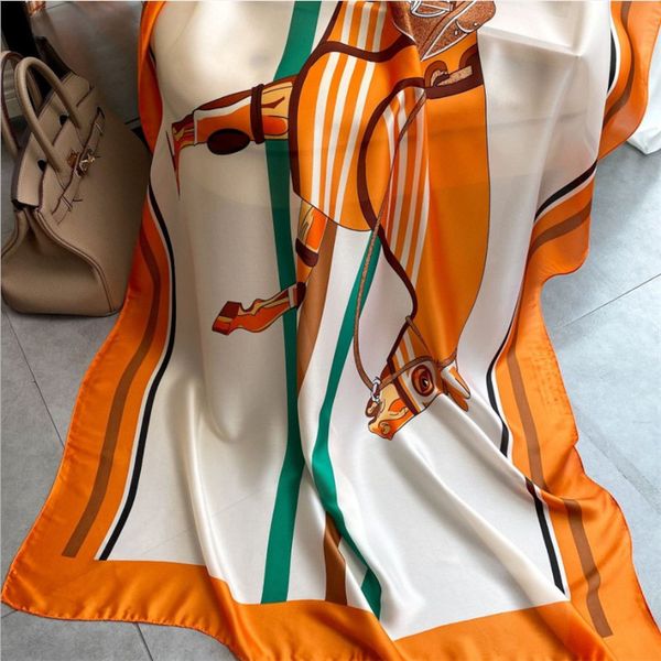

2021 spring and summer new zhang ziyi same silk scarf women' fashion simple shawl travel sunscreen beach towel, Blue;gray