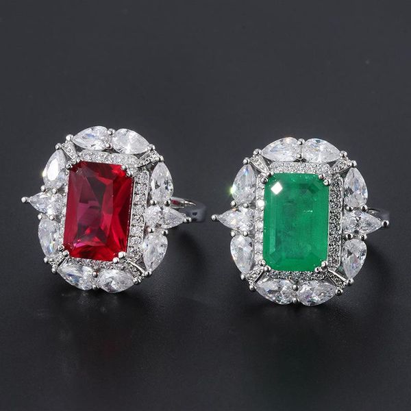 Anéis de casamento Europa estilo laboratório vintage criado esmeralda / rubi zircon pedra de cobre partido jóias para mulheres